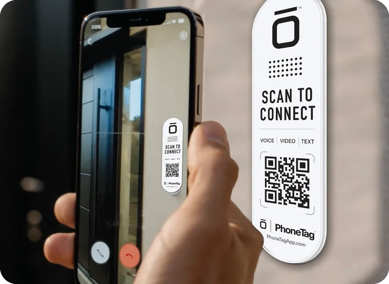 A visitor scanning the PhoneTag Doorbell QR code with their phone camera
