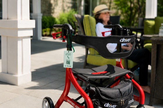 A PhoneTag on a walker at a senior living community