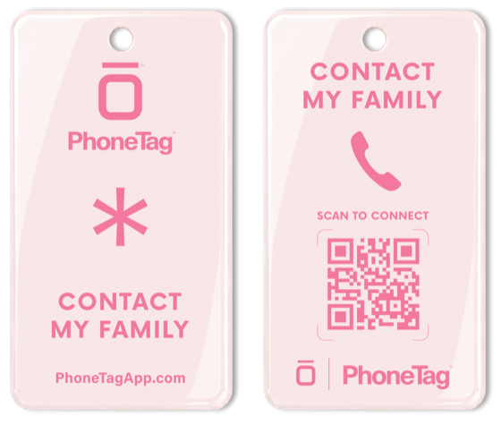 PhoneTag tag in Blush, front and back