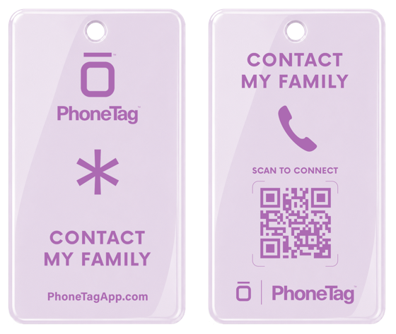 PhoneTag tag in Lavender, front and back