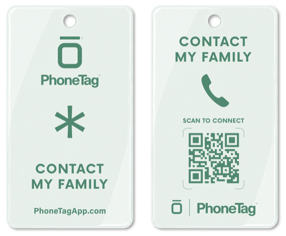 PhoneTag tag in Mint, front and back