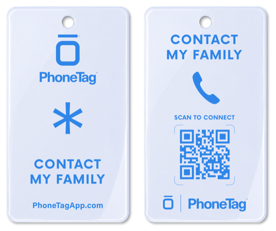 PhoneTag tag in Sky, front and back