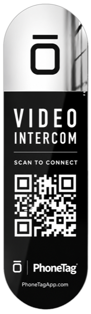 The PhoneTag Intercom, a mounted stainless tag beside a front door