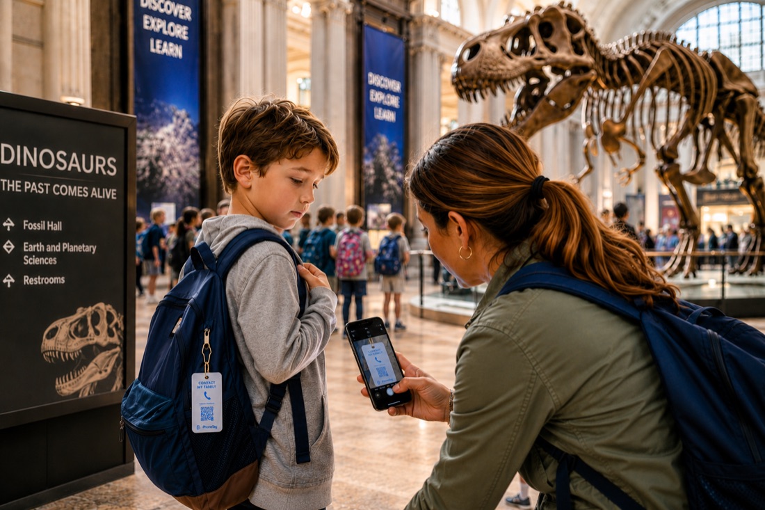 A chaperone scans a child's PhoneTag at the museum