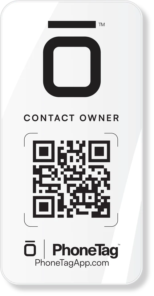 The slim adhesive PhoneTag decal with a Contact Owner QR code