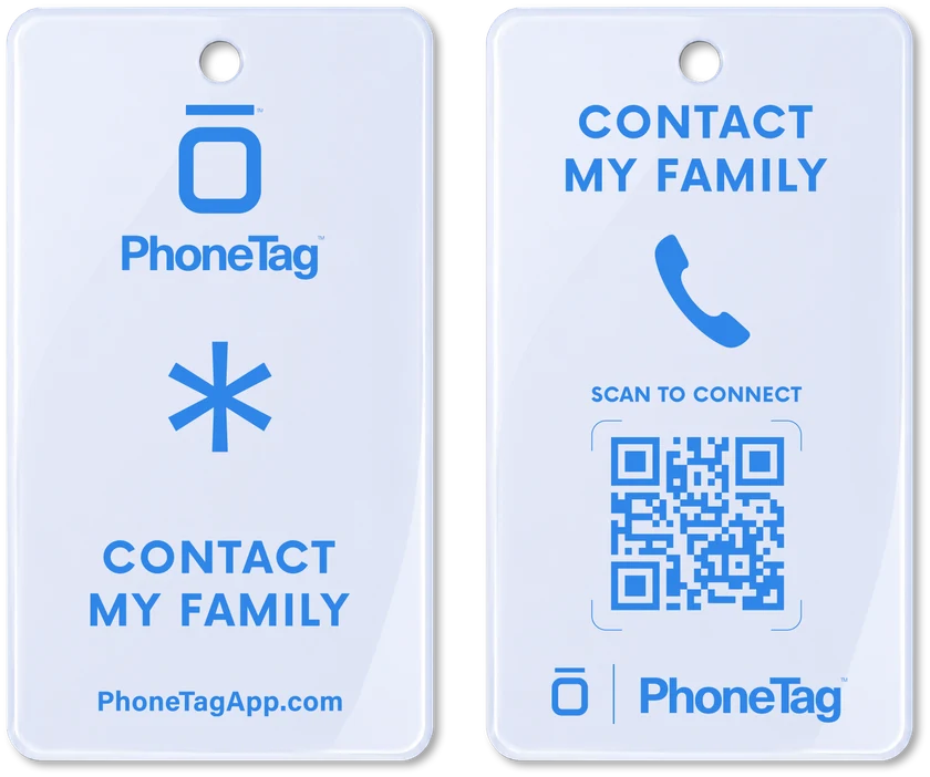 Front and back of the PhoneTag family tag