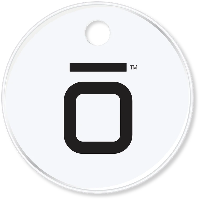 Back of the round PhoneTag pet tag with the PhoneTag mark